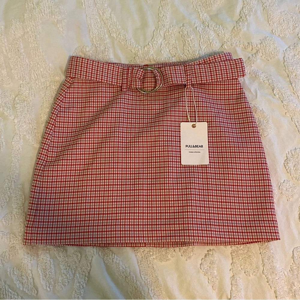 Plaid Skirt w/Buckle Belt